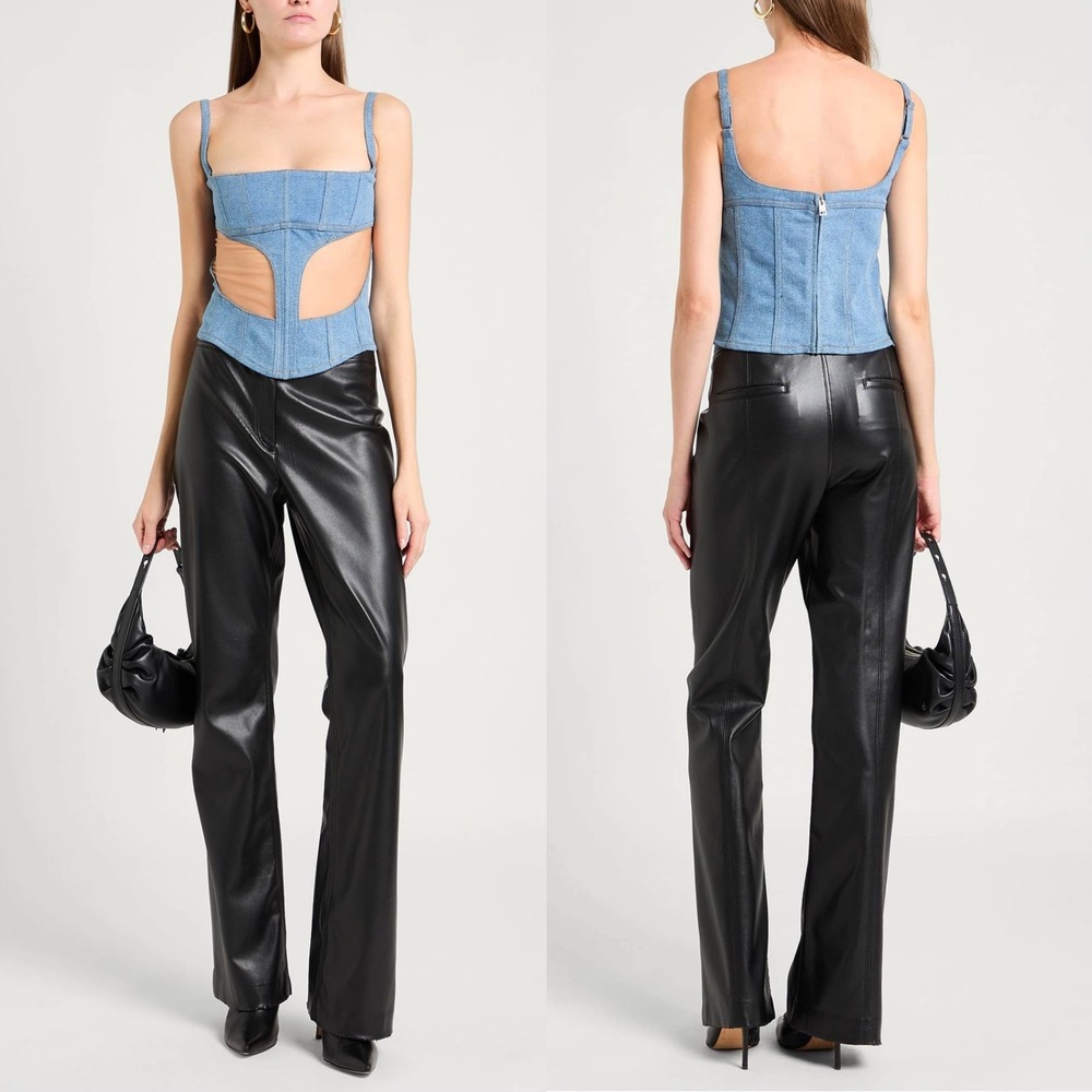 NWT‎ Mugler SS22 Blue Mesh Cutout Denim Bustier Corset Top 34 Italy Made